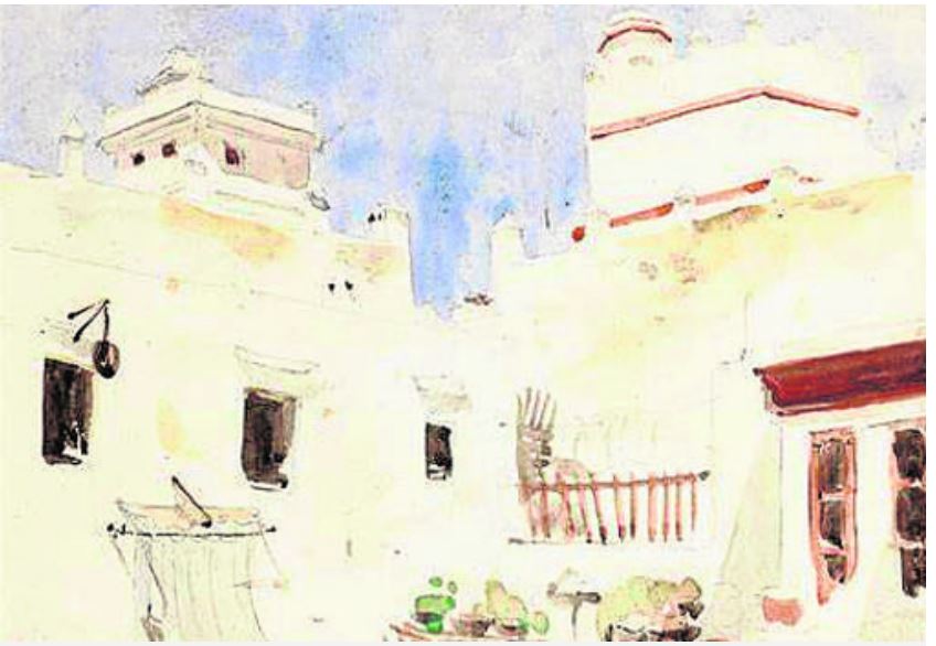 Aquarelle d'Eugène Delacroix à Cadix, Place San Francisco