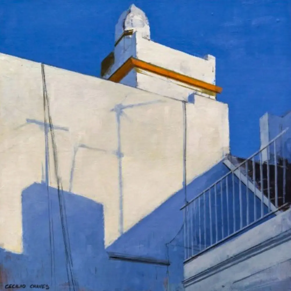 Work from the Rencontres Delacroix: White Rooftops of Cádiz, a painting by Cecilio Chaves, a painter from Cádiz